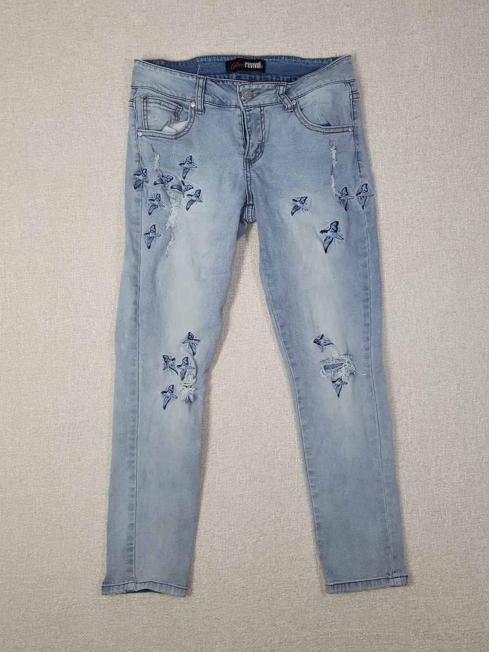 Vivo Light Blue Skinny Jeans with Embroidered Birds